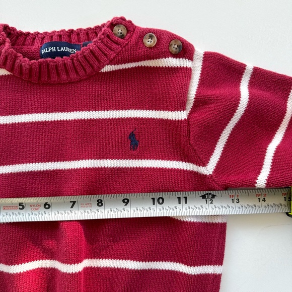 Ralph Lauren Toddler Sweater Red & White Striped w/ Button Accent Sz 6 Cotton - Picture 7 of 8